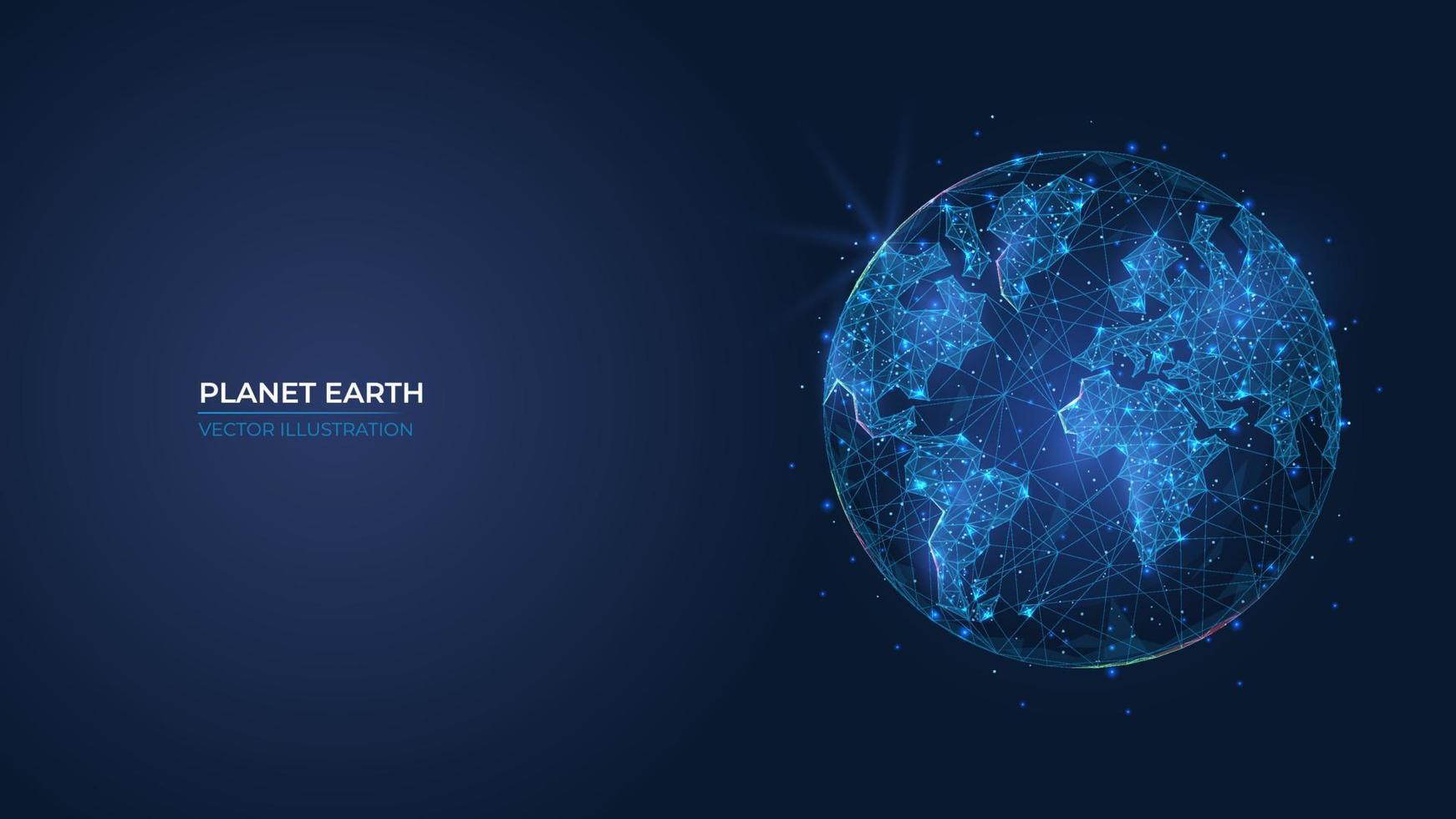 Futuristic abstract symbol blue planet earth. Concept blue glowing earth day, saving the planet, ecology. Low poly geometric 3d wallpaper background vector illustration.