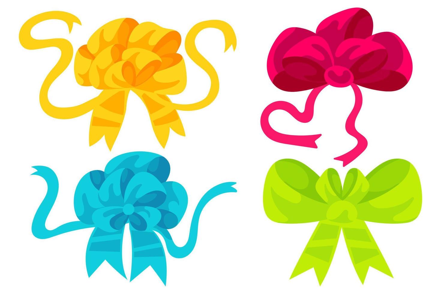 conjunto de arcos de regalo coloridos con cintas brillantes de diferentes colores y formas. dibujos animados y estilo plano. ilustración vectorial aislado sobre fondo blanco. vector