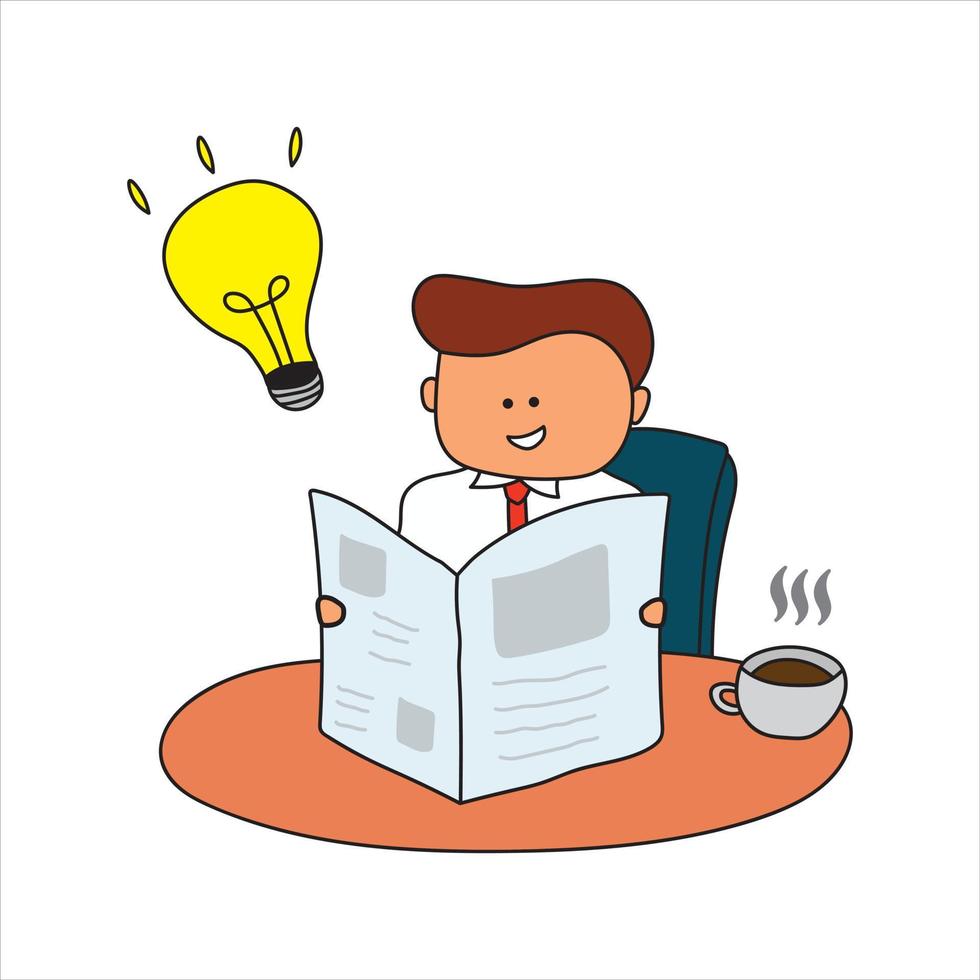 Vector Illustration Of man reading newspaper with a cup of hot coffee