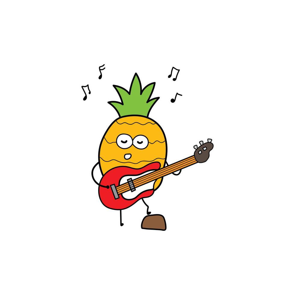 Kids drawing style funny pineapple playing guitar in a cartoon style vector