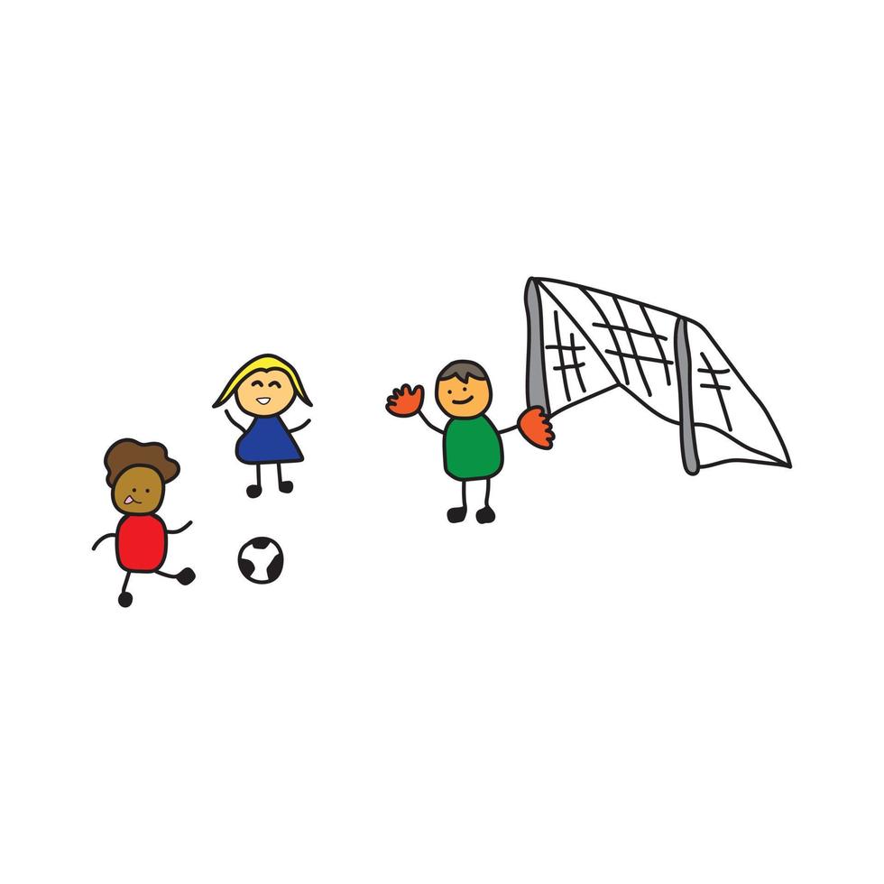 illustration vector graphic Kids drawing style funny kids playing soccer in a cartoon style.