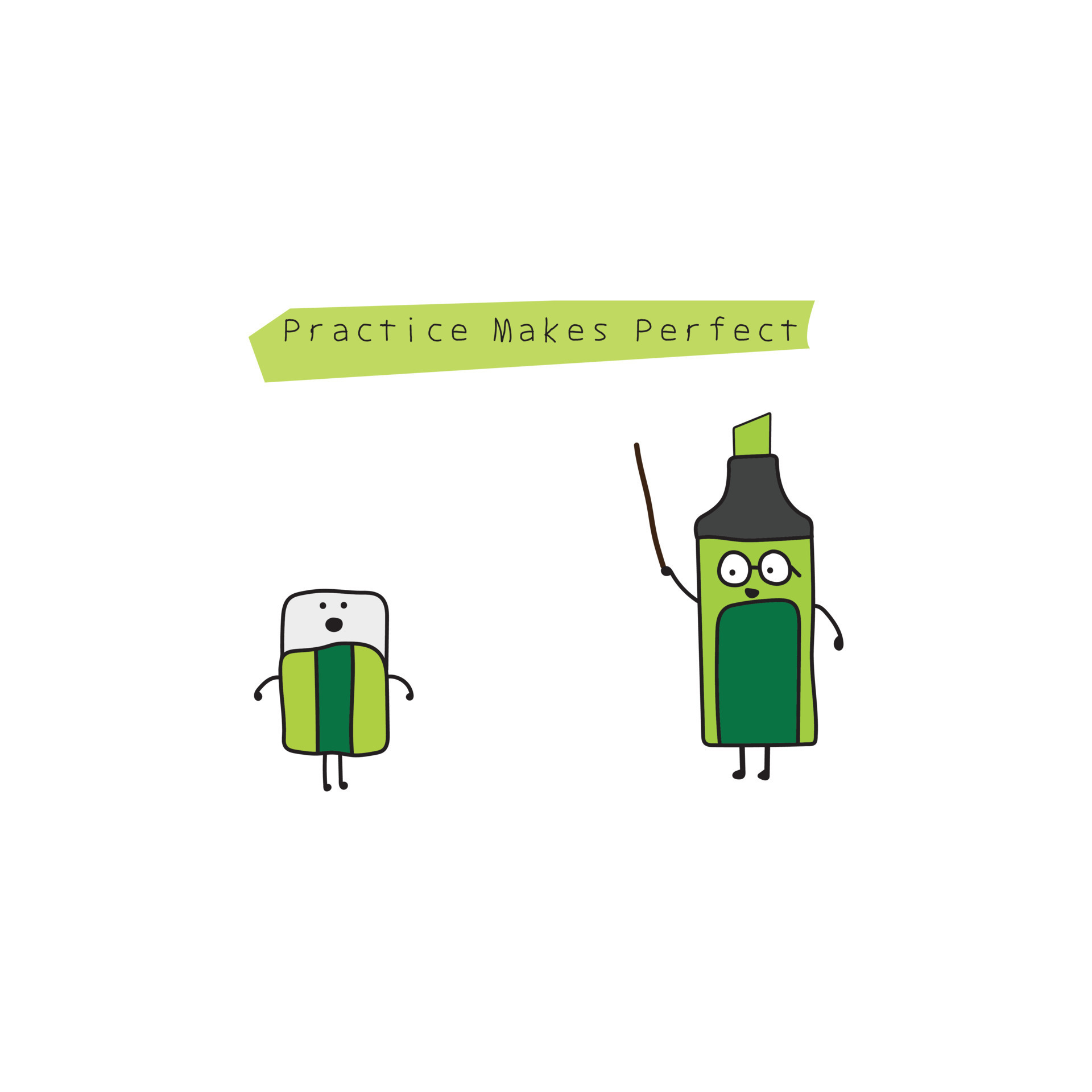 Kids drawing style funny Highlighter pen teaching an eraser in a