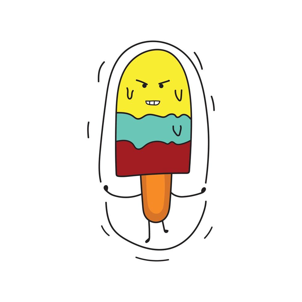 divertido lindo helado juega saltando en un estilo de dibujos animados vector