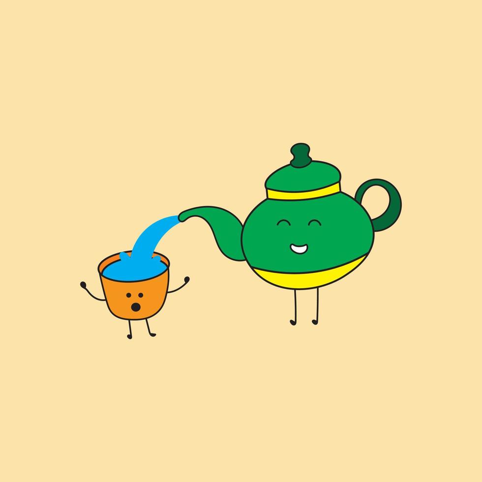 a kettle pouring water into a cup vector