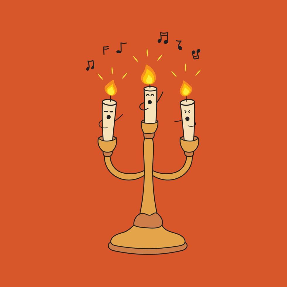 three cute candles singing opera vector