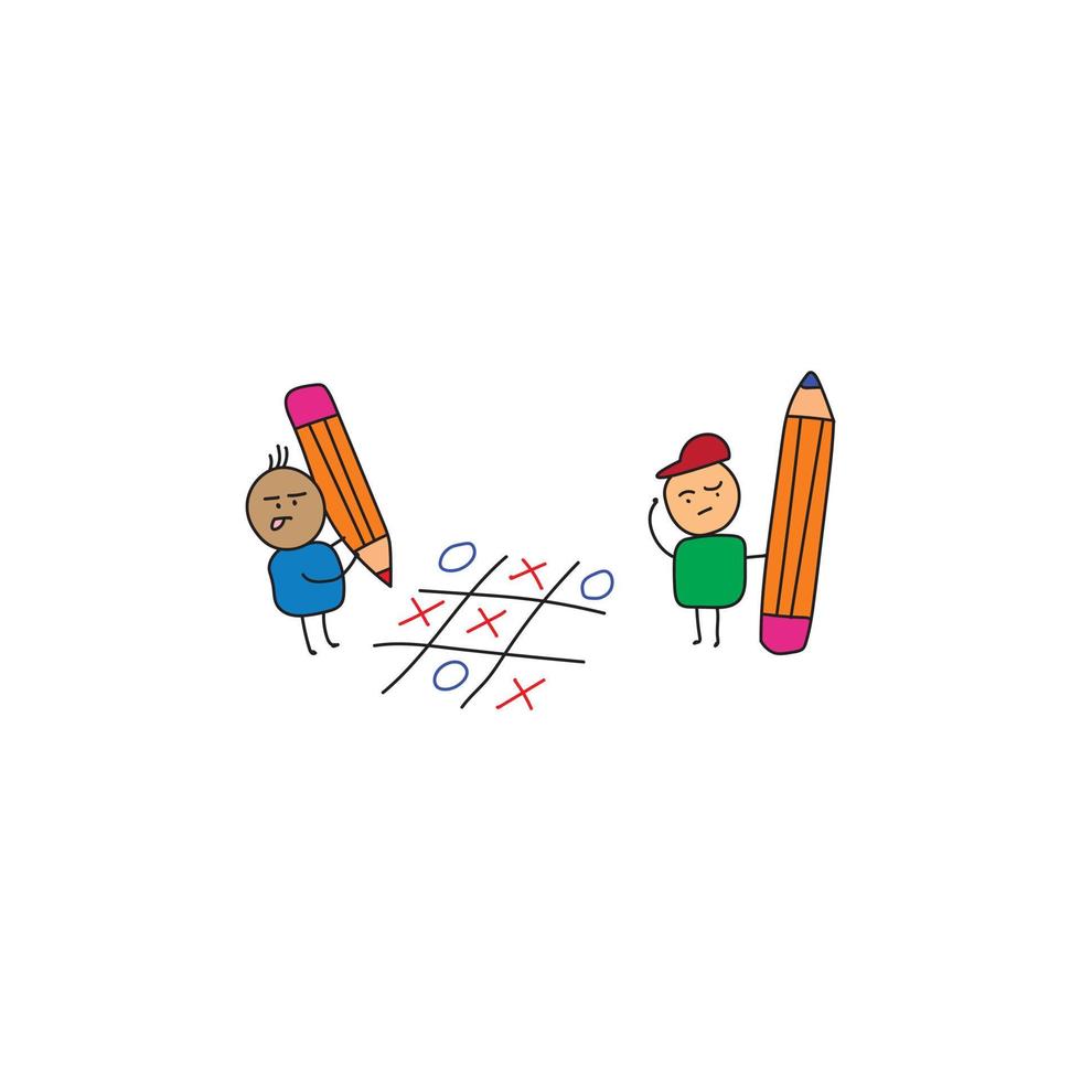 Kids playing tick tack toe game vector