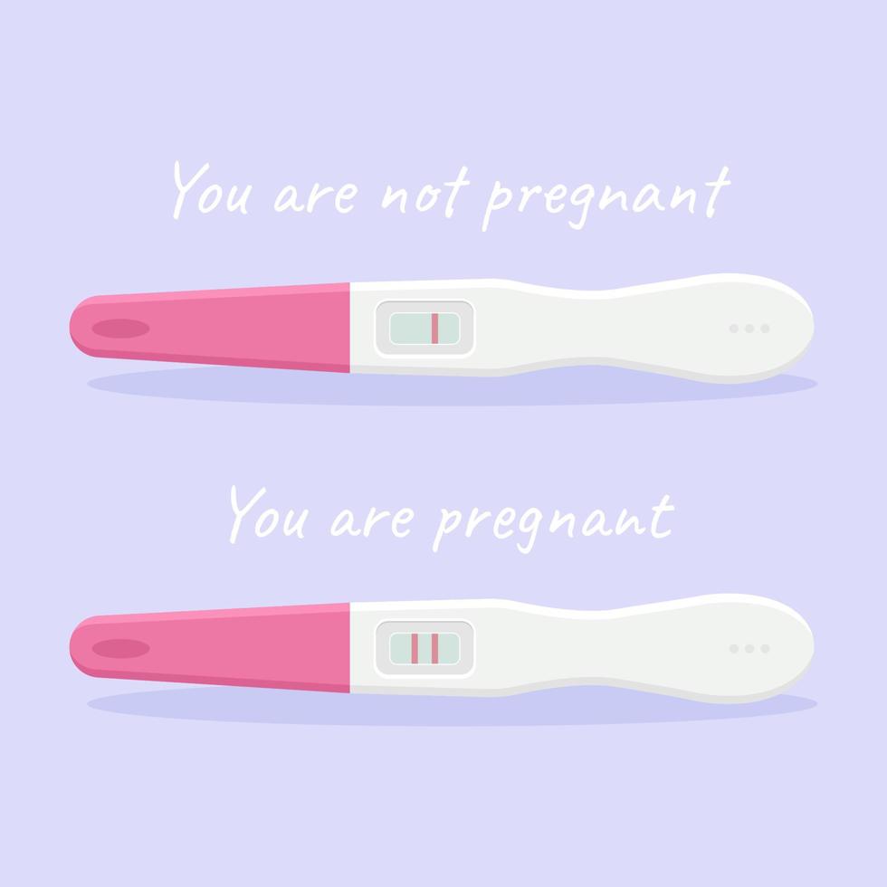 prueba de embarazo. dos pruebas, estás embarazada y no estás embarazada. expectativa del bebé. vector