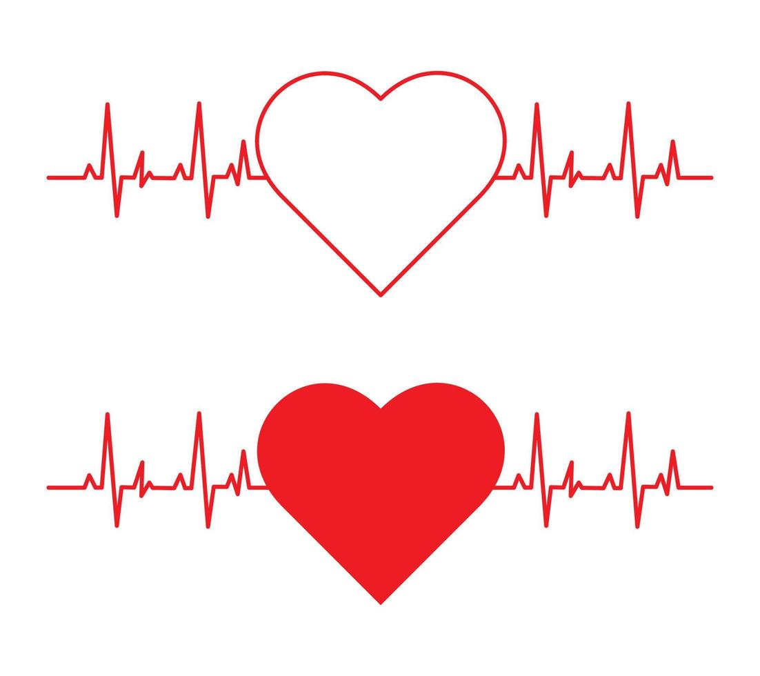 Heartbeat heart shape center line. Set of Heart beat pulse line ...