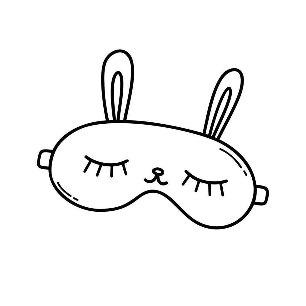 Sleep mask doodle. Bunny eye mask in sketch style. Hand drawn vector illustration isolated on white background