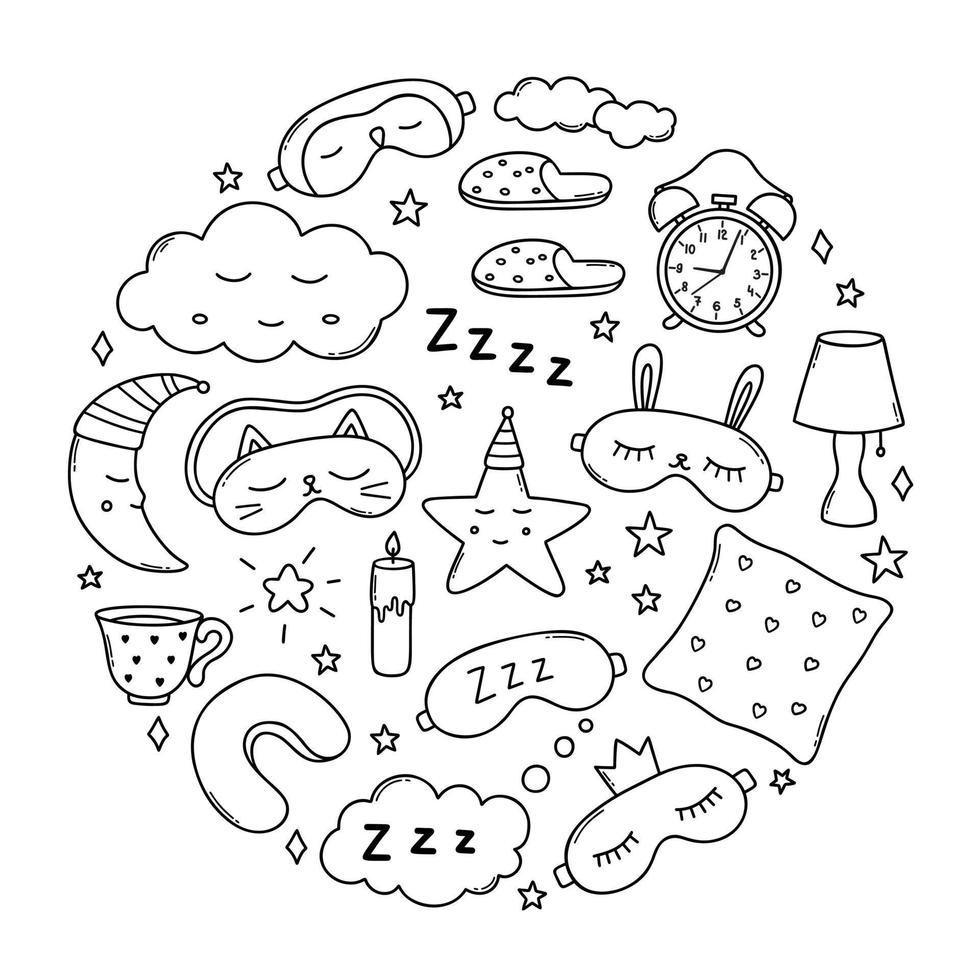 Sleeping Moon doodle. Hand drawn vector illustration isolated on white background
