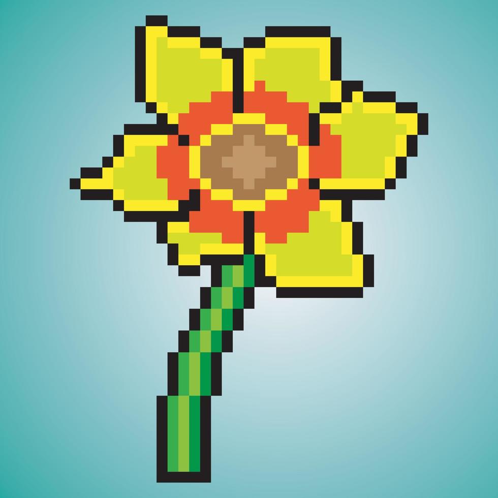 Sunflower icon pixel art. Vector illustration.