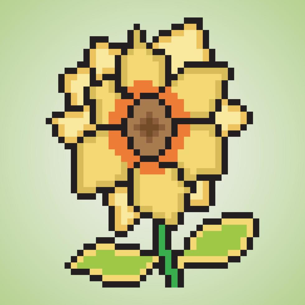 Sunflower icon pixel art. Vector illustration.