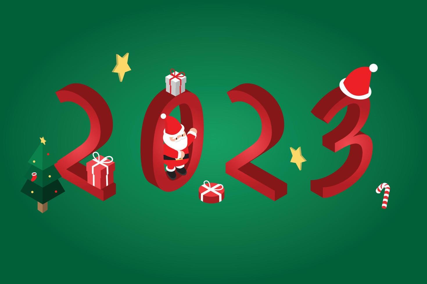 promoción de plantilla de banner isométrico 2023 y navidad para publicidad con santa vector