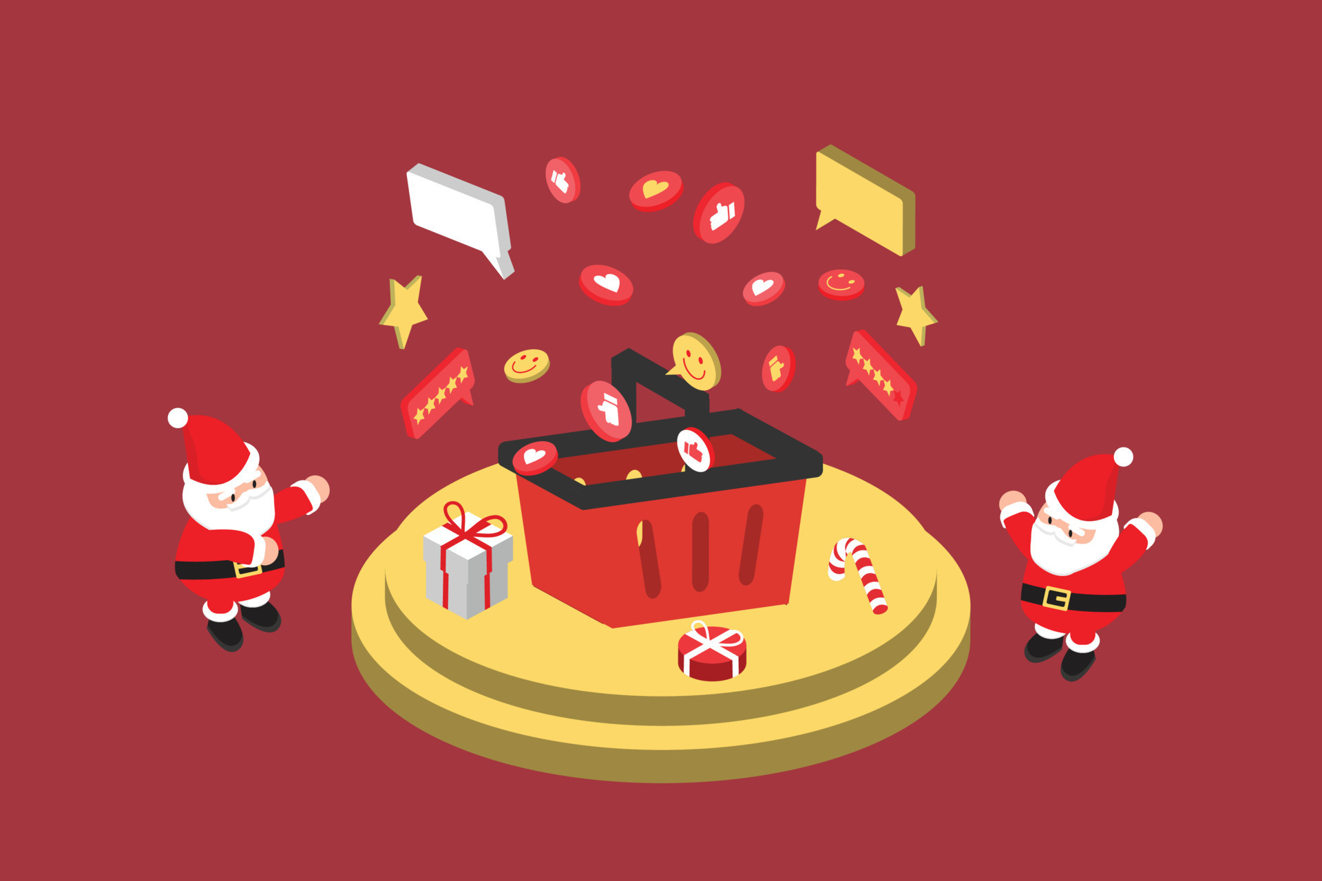 Christmas isometric discount sale banner template with podium promotion