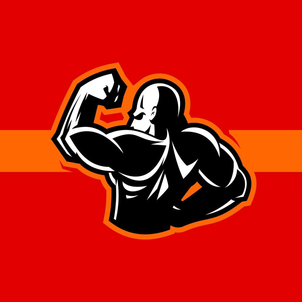 Strong muscular body builder sport emblem logo. Fitness, gym, exercise vector illustration.