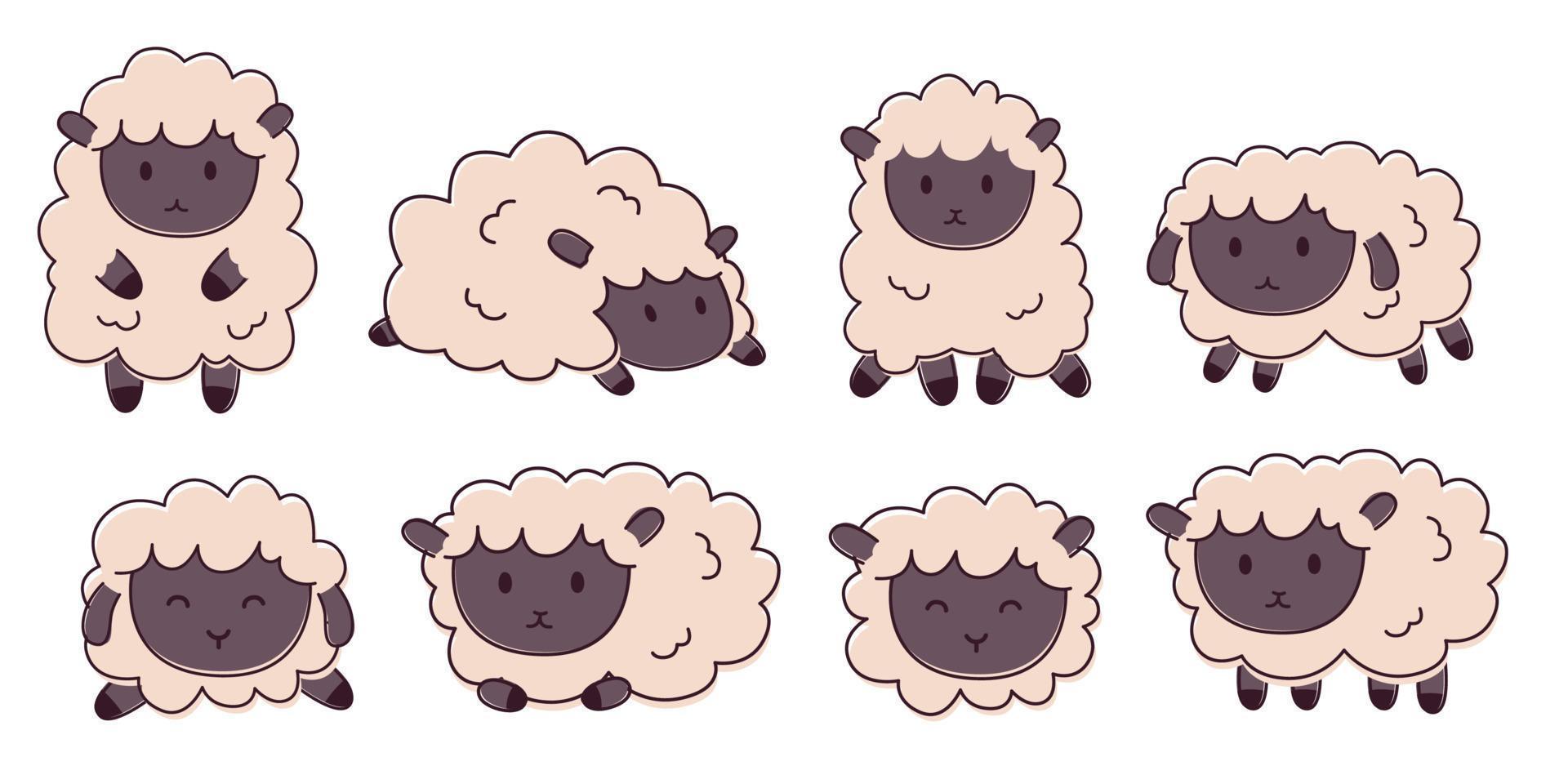 Cute Sheep Set. Children Vector Illustration. Set of Graphic Element for Kids. Sweet Dream Sheep.