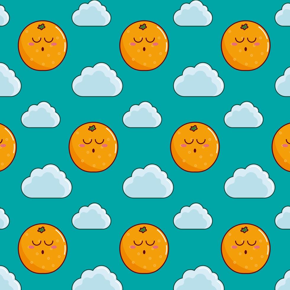 Cute cartoon seamless pattern with oranges and clouds. Cute baby vector pattern for any use. Vector illustration