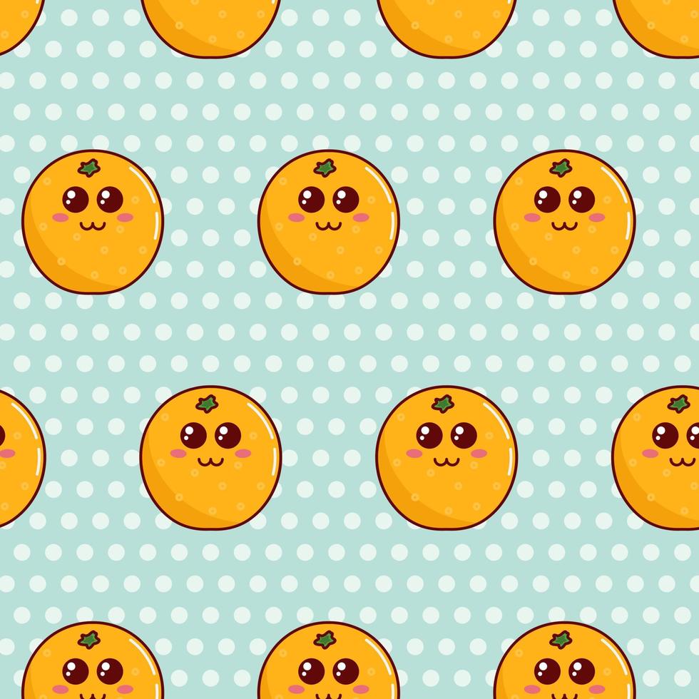Cute cartoon seamless pattern with oranges. Cartoon oranges on polka dot background. Cute baby vector pattern for any use. Vector illustration