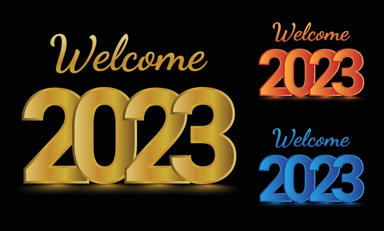 conjunto combinado de efectos de texto dorado de bienvenida 2023 para feliz año nuevo vector