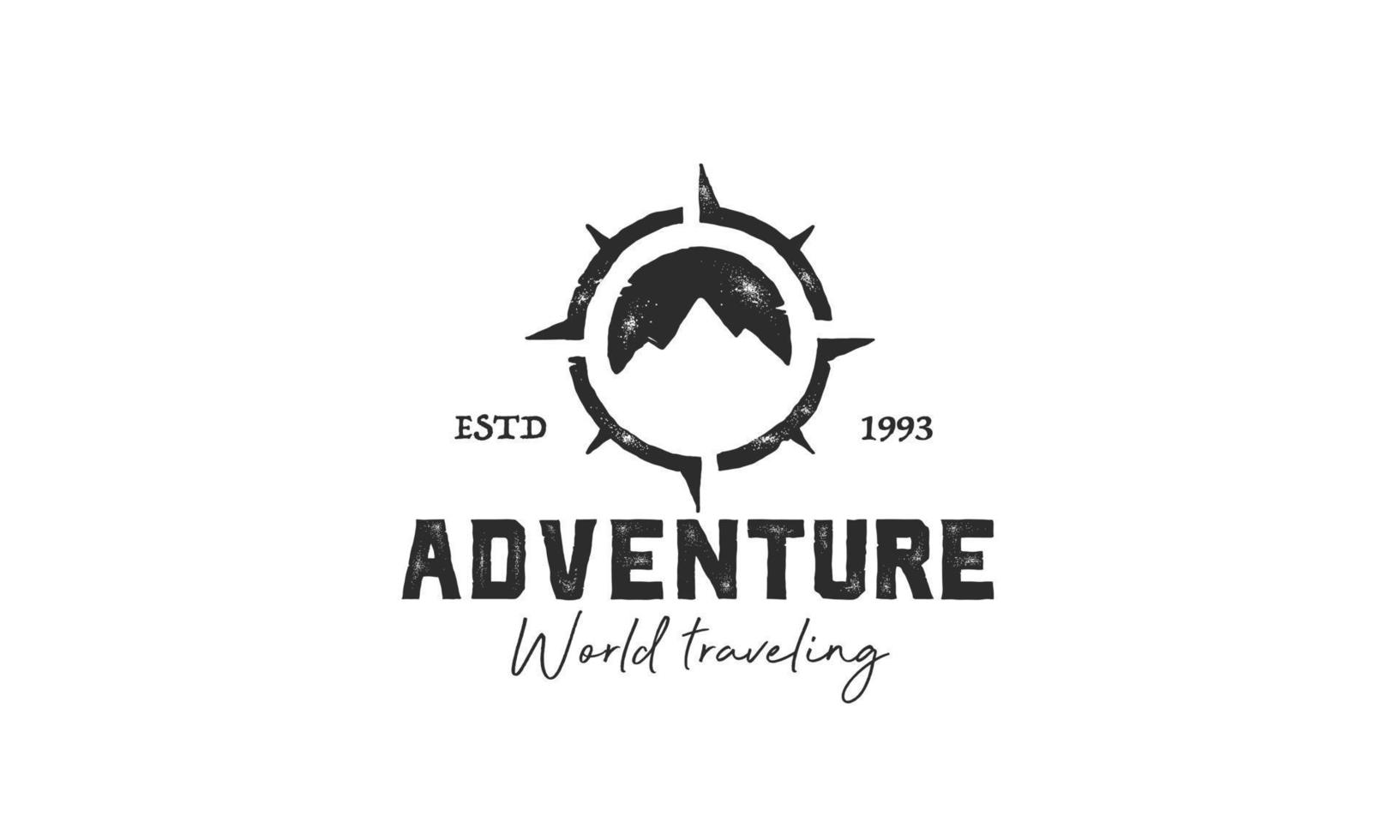 adventure logo with mountain and compass design, vector illustration