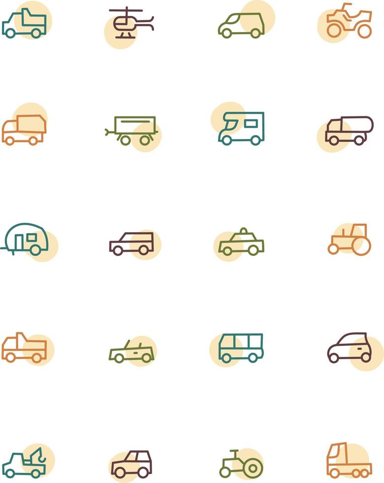 paquete de iconos de coches, ilustración, vector, sobre un fondo blanco. vector