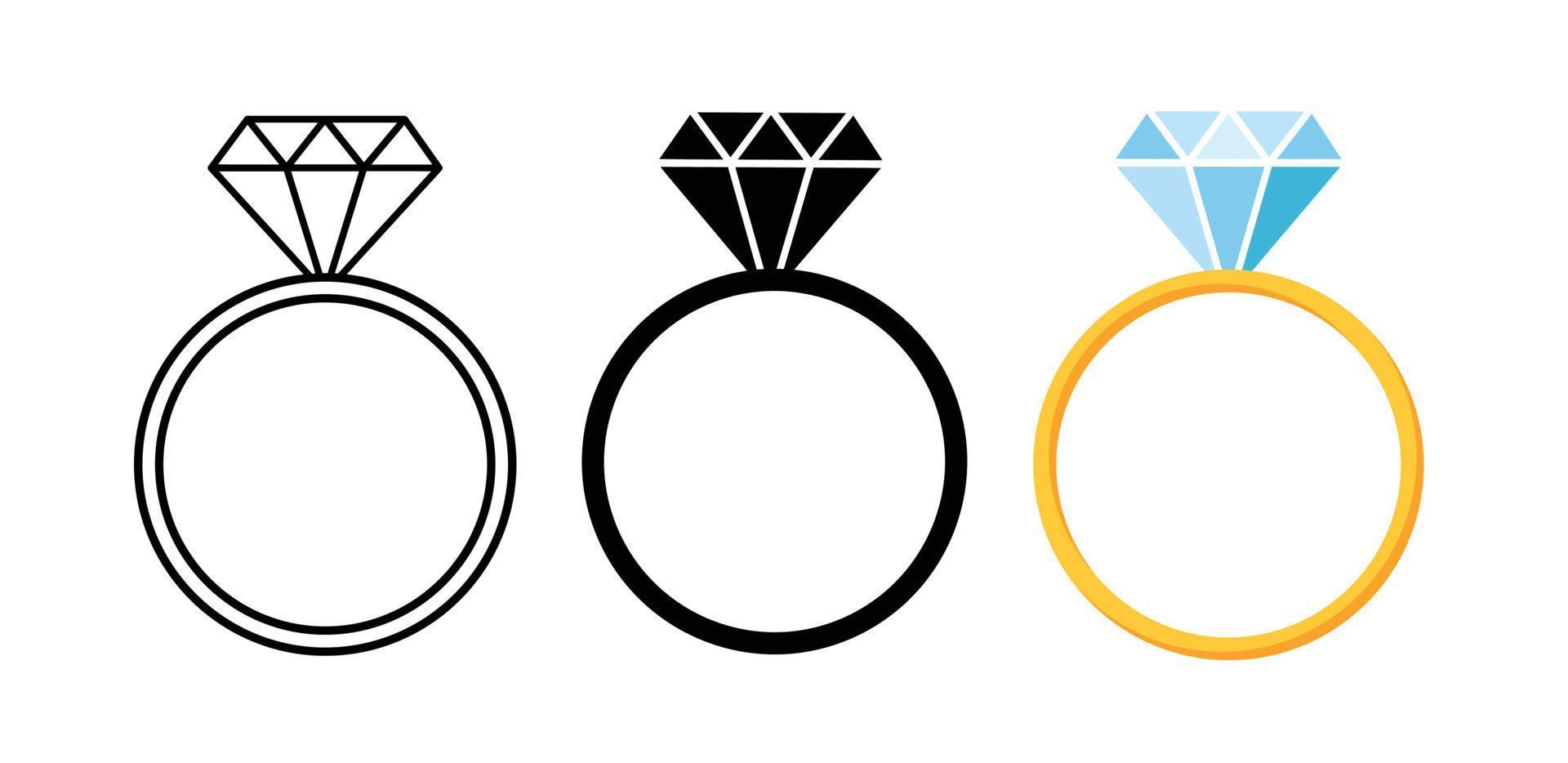 conjunto de ilustración de vector de icono de anillo de diamante