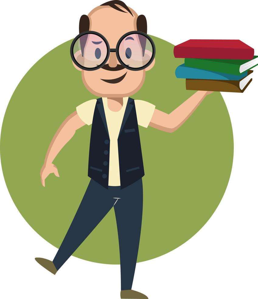 Man with books, illustration, vector on white background.