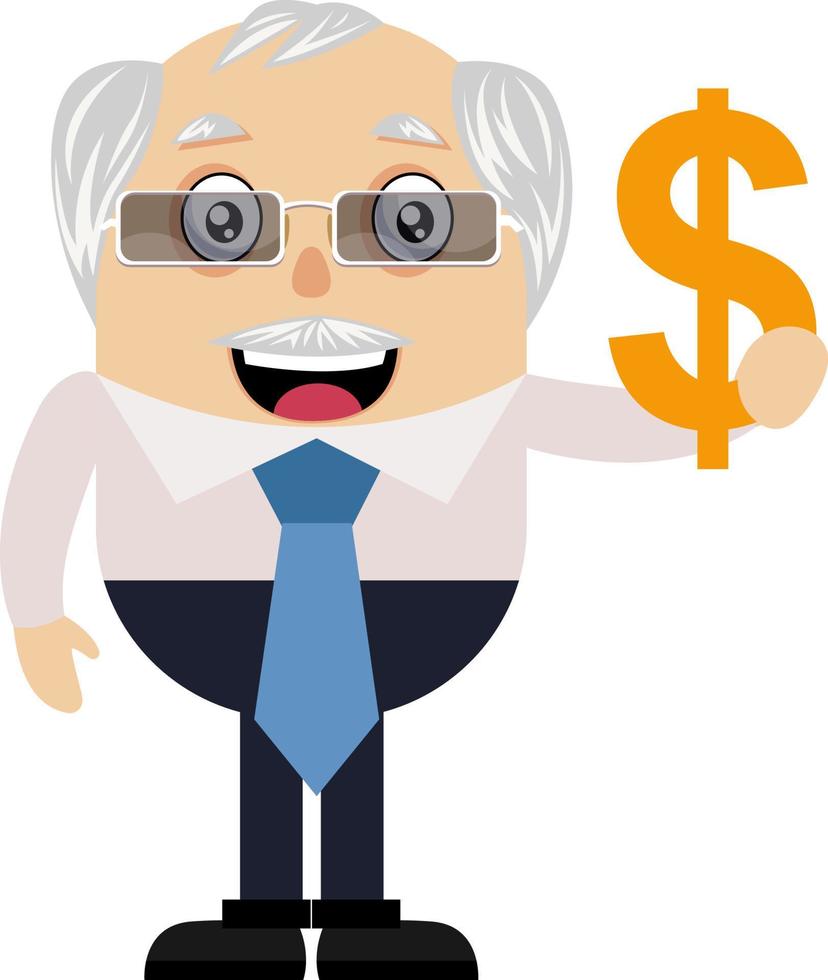 Old man with dollar sign, illustration, vector on white background.