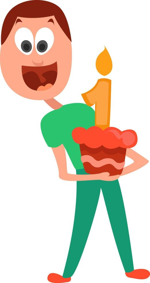 Man with a birthday cake, illustration, vector on white background