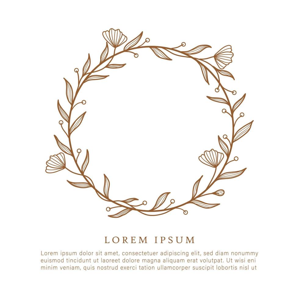 guirnalda floral simple decorativa, logotipo floral de marco redondo vector