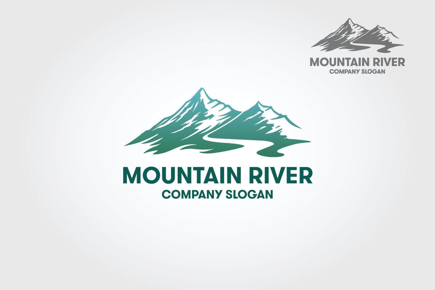 plantilla de logotipo de vector de río de montaña. es un logotipo limpio, moderno y elegante adecuado para negocios de naturaleza y montaña como una empresa de deportes de aventura, una línea natural de productos, hoteles, resorts, etc.