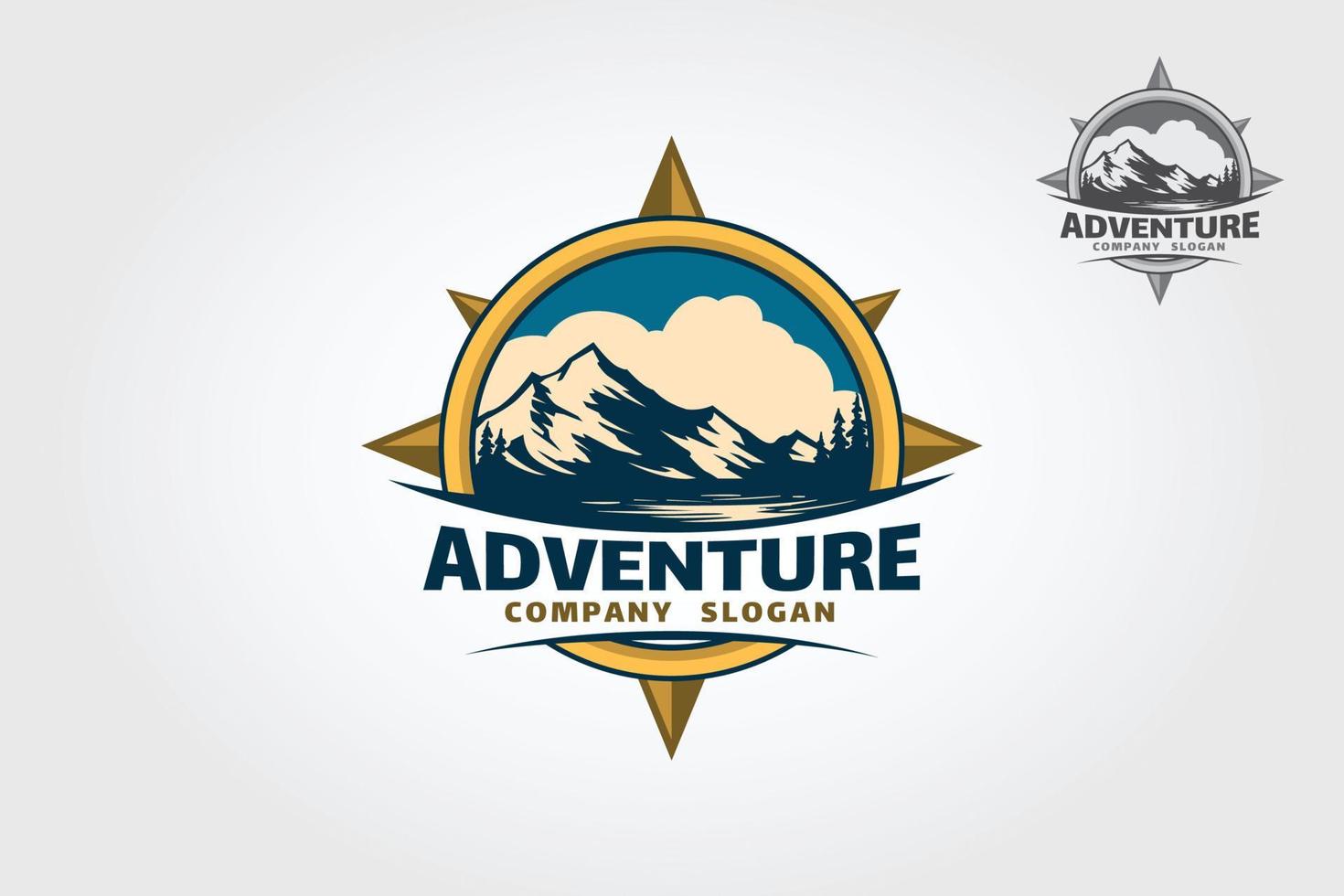 Adventure Vector Logo Template. This mountains peak logo template it will be perfect as main identity element for travel agencies, websites about mountains and hiking, wild life and tourism.