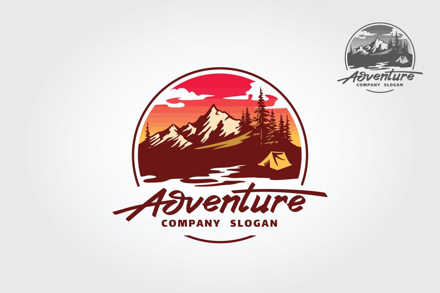 Adventure Vector Logo Illustration. This mountain illustration it will be perfect as main identity element for travel agencies, websites about mountains and hiking, wild life and tourism.