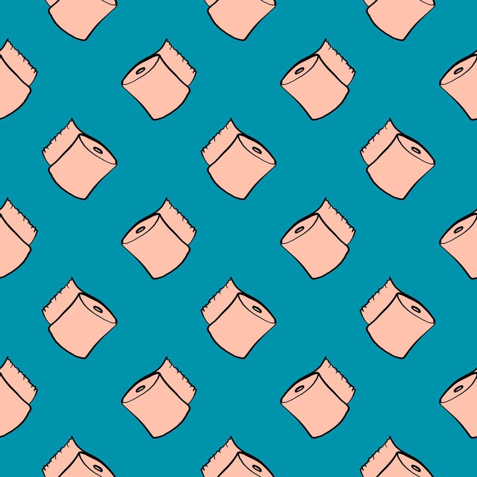 Beige toilet paper ,seamless pattern on blue background. vector