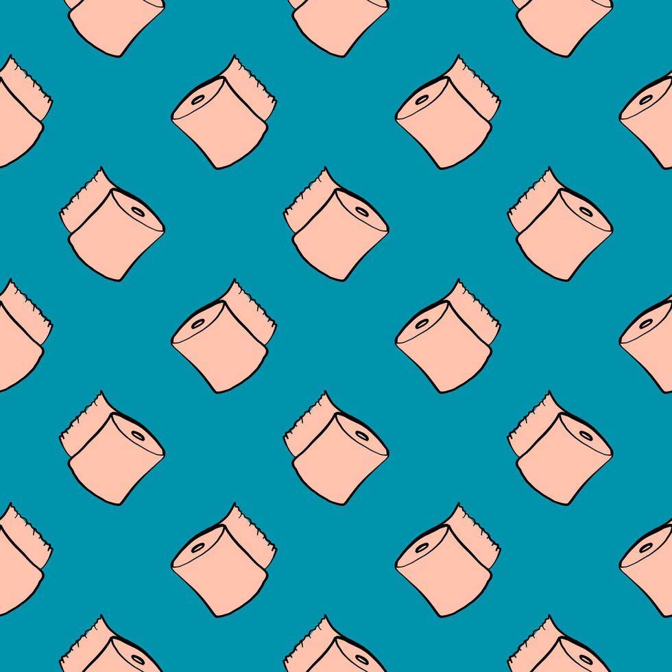 Beige toilet paper ,seamless pattern on blue background. vector