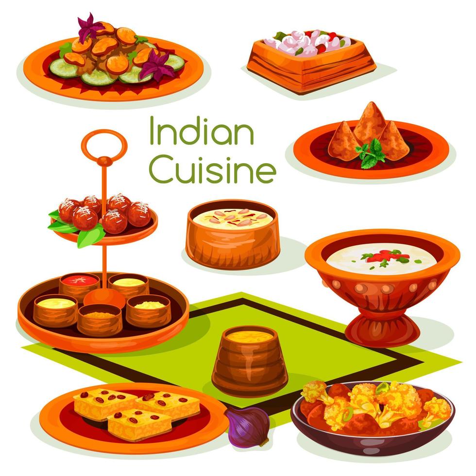 Indian cuisine lunch with traditional asian food vector