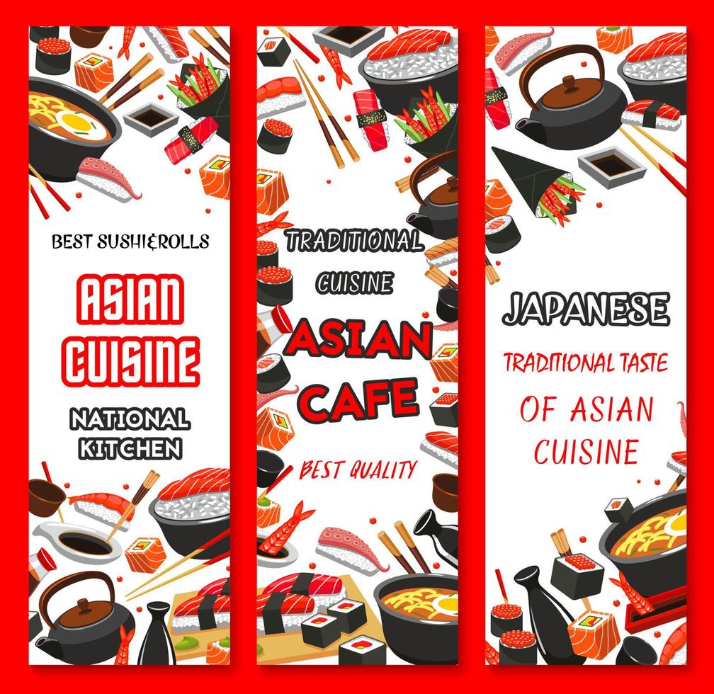 banners vectoriales para restaurante de sushi japonés vector