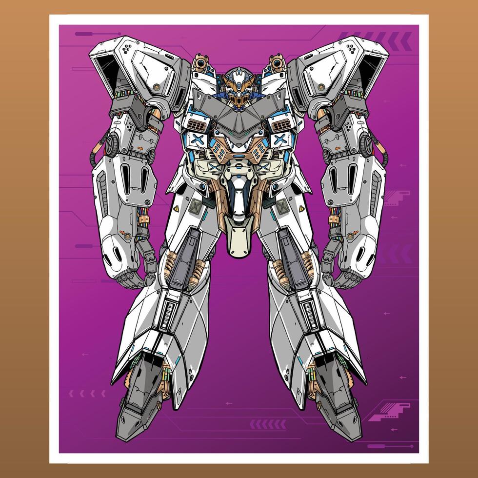 Crusher mecha robot builded by head arm body leg weapon illustration premium vector