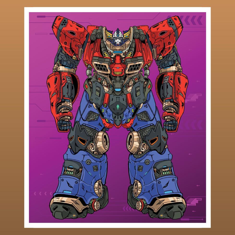 Mecha robot head builded by head arm body leg weapon illustration premium vector