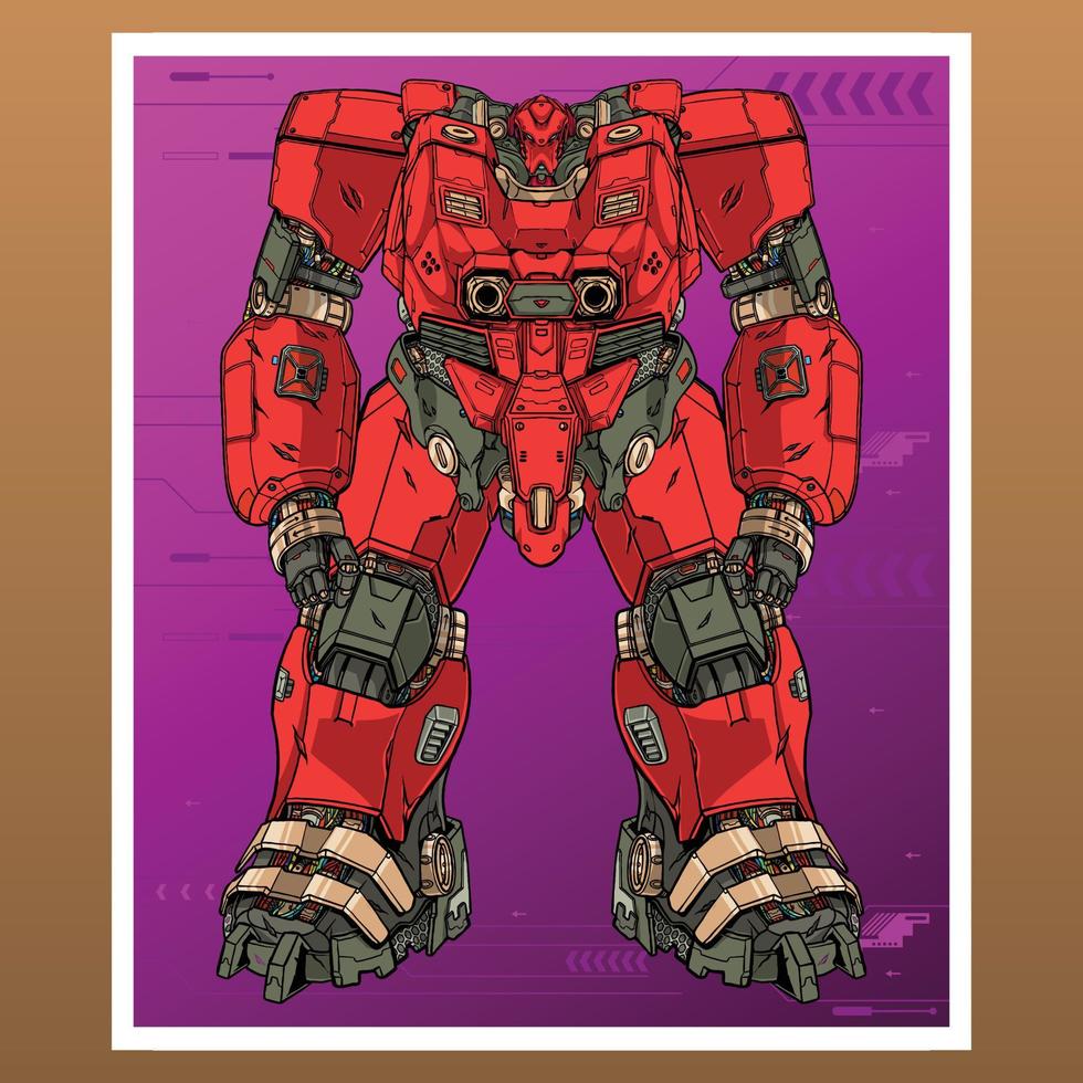 mecha robot héroe construido por cabeza brazo cuerpo pierna arma ilustración vector premium