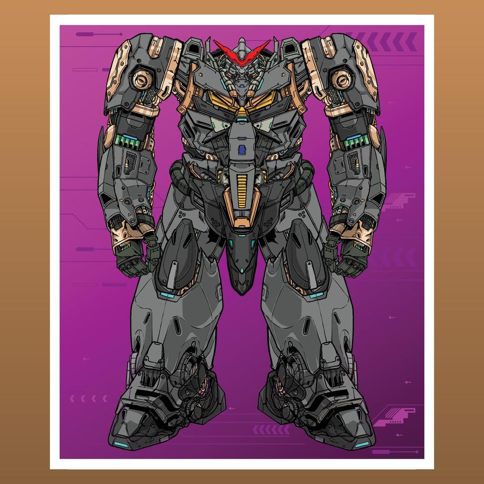 Dark mecha robot builded by head arm body leg weapon illustration premium vector