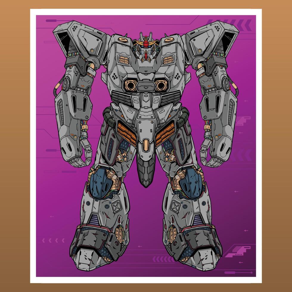 Monster mecha robot builded by head arm body leg weapon illustration premium vector