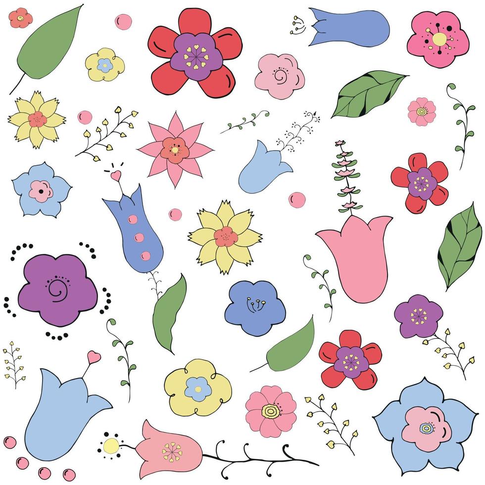 Set with cute fictional colors, doodle style. Hand-drawn vector illustration.