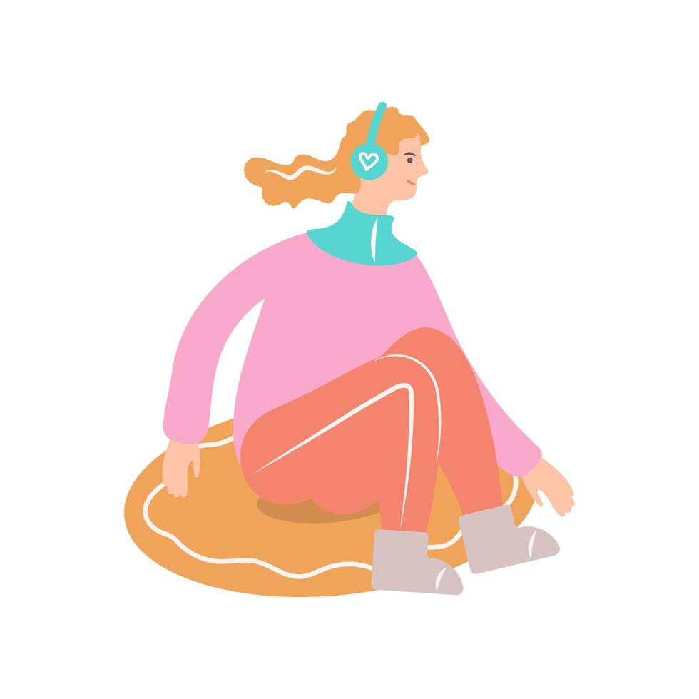 A girl snow tubing in winter. vector illustration