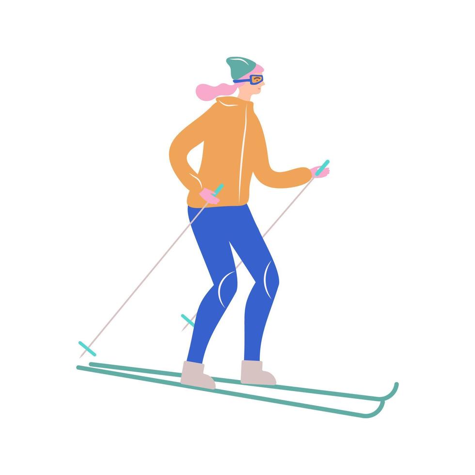 A woman skis in winter. vector illustration