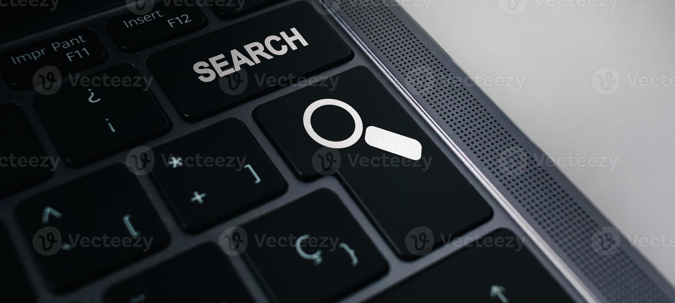 Banner of keyboard with search button. Concept of searching browsing Internet data information. photo