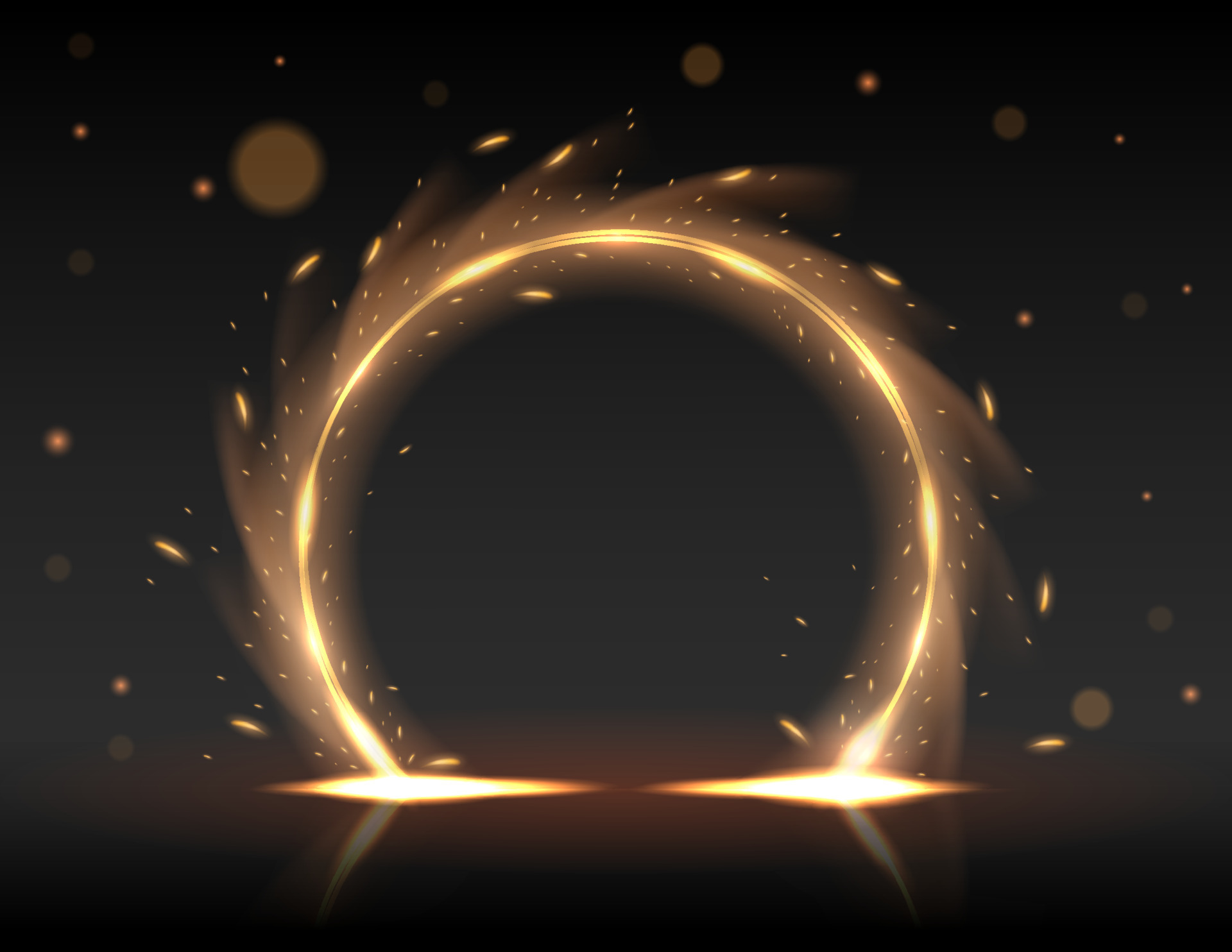 Abstract circle light motion effect with sparks on black background