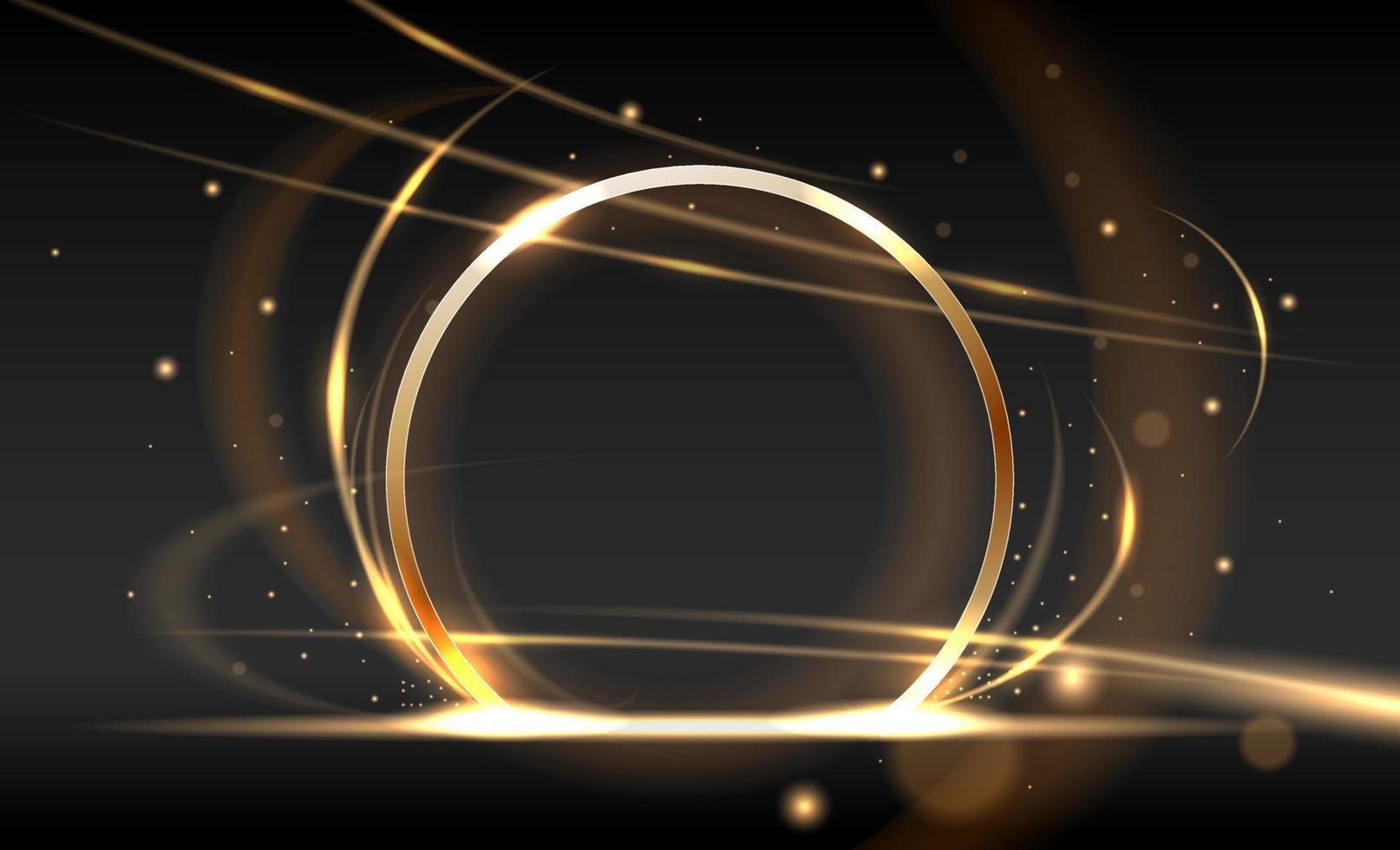 Abstract golden ring with light lines background. Rotating rings with shine rays. Vector illustration