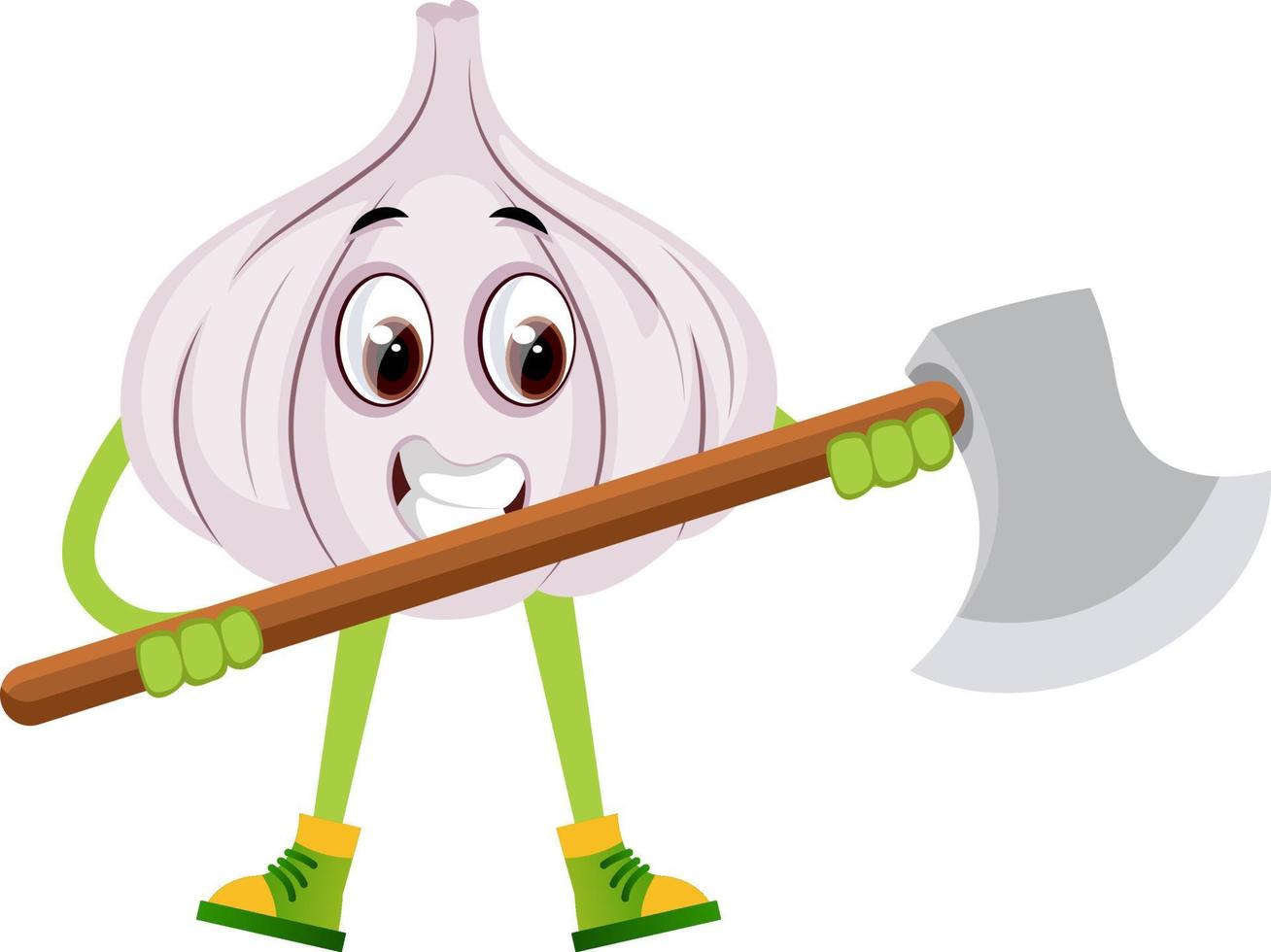 Garlic with big axe, illustration, vector on white background.