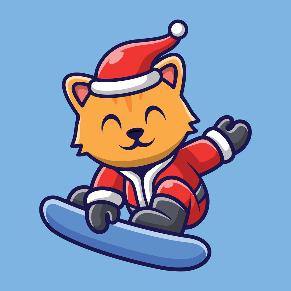 Cat Snowboarding Using Santa Costume vector